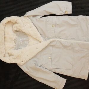 Zara Kids Light Grey/Cream Fur Lined Coat with Hood Size 8